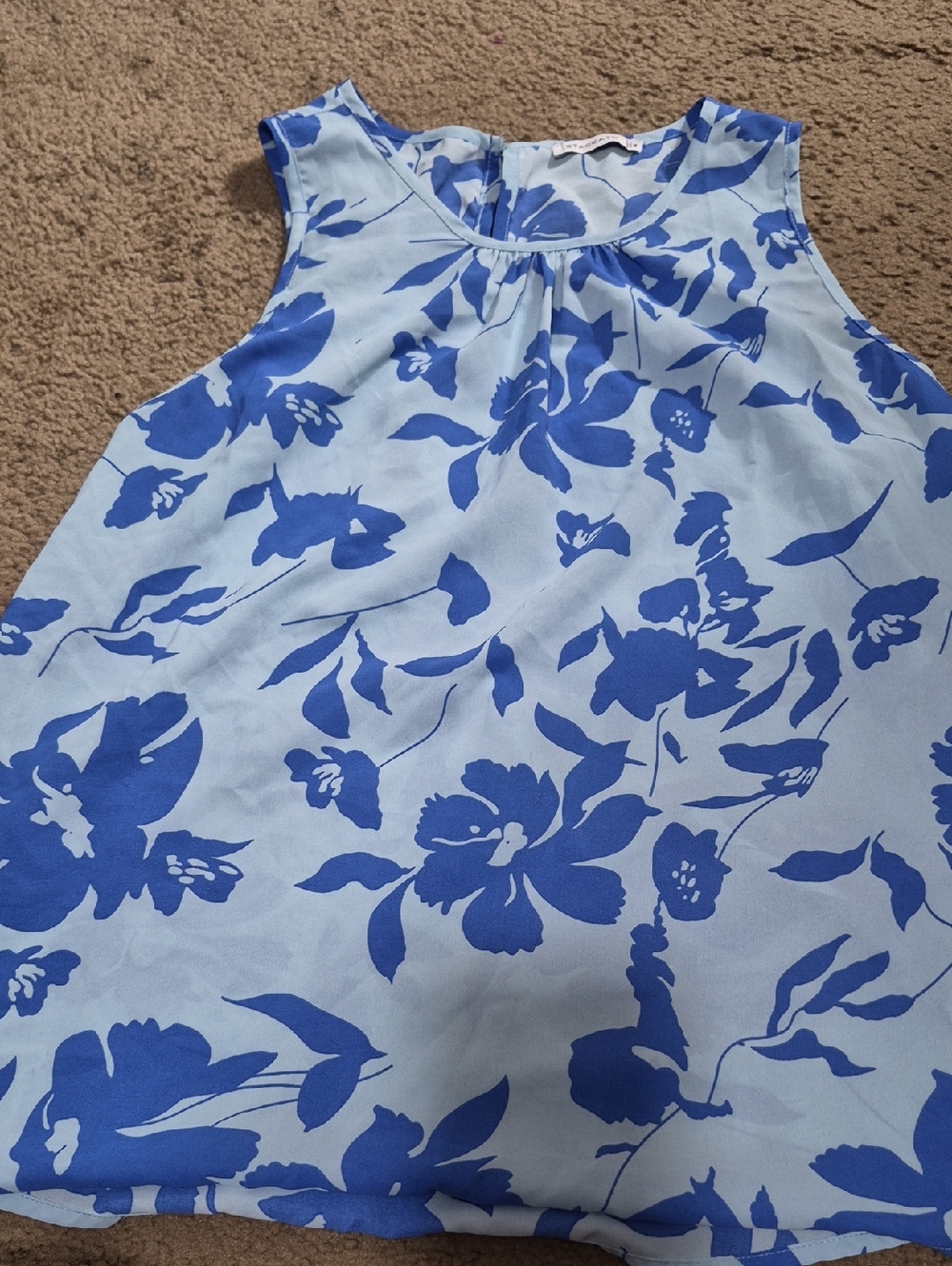 Staccato Blue and Light Blue Floral Sleeveless Blouse